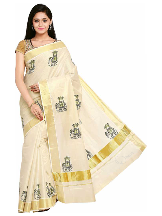 Ivory Kota Doriya Printed Handwoven Dhoti Saree Set Design by Nikasha at  Pernia's Pop Up Shop 2024