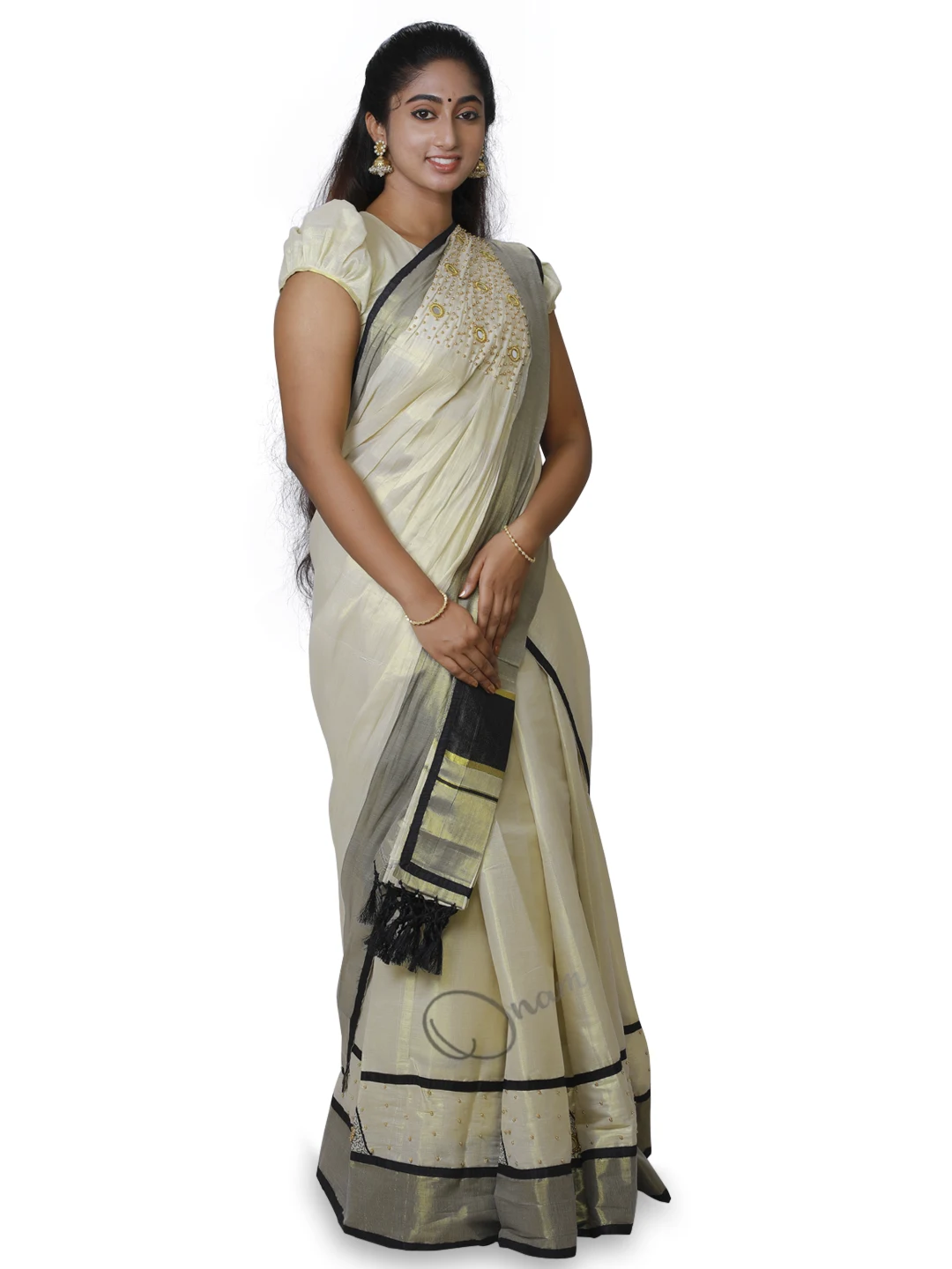 Black & Gold Traditional Half Saree Set - ANJU SHANKAR LABEL