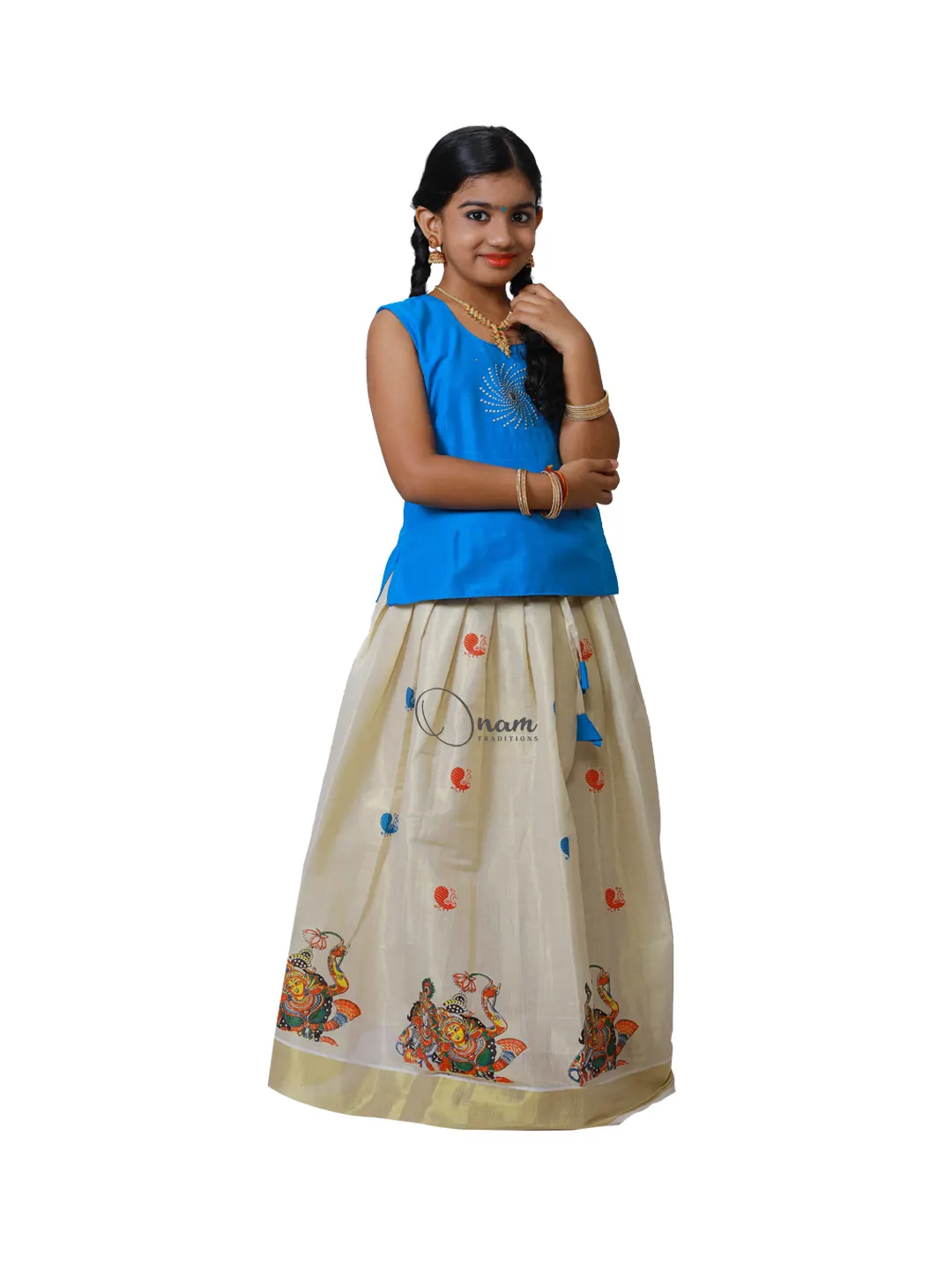 Pattu Pavada Stylist Kerala Traditional Pattupavada For Girls Age Group:3,  Color:Blue