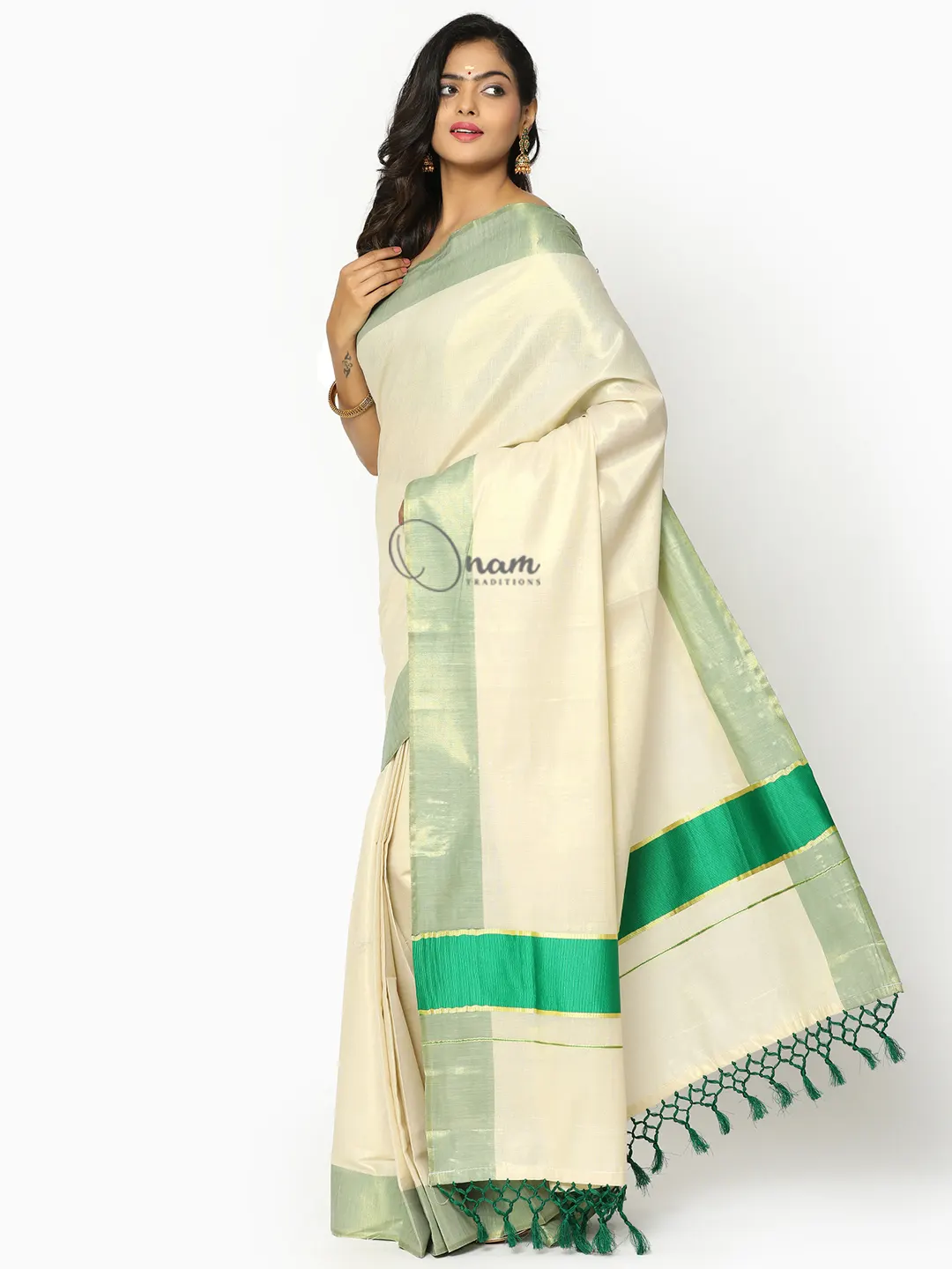 Cream Banarasi Silk Handwoven Wedding Festival Heavy Border Saree