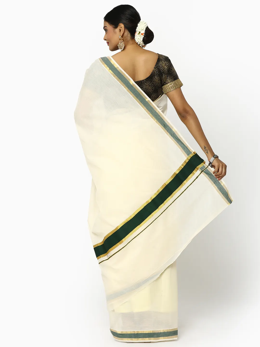 Simple Lehenga Peacock Green Silk Plain Saree|SARV125609